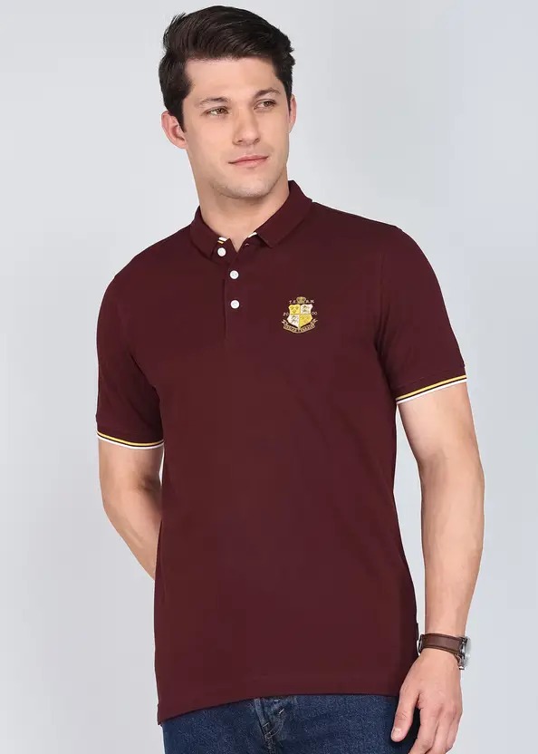 Indian Terrain Men's Half Sleeve Regular Fit Wine Polo T-Shirt